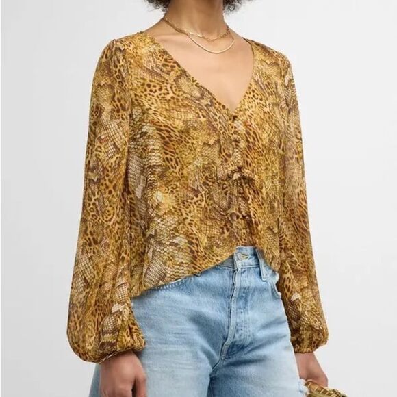 NWT L'AGENCE Multi Animal Printed Drawstring Blouse size medium - Picture 1 of 12